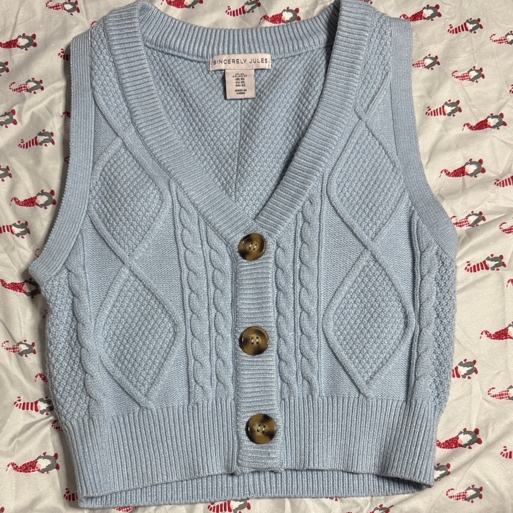 Sincerely Jules Light Blue Cable Knit Sweater Vest